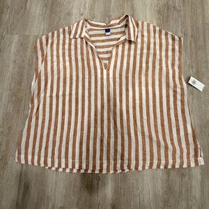 Old Navy Tan and White Striped Shirt